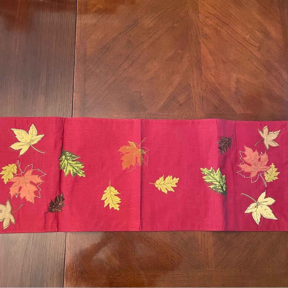 Fall/Autumn Table Runner With Some Embroidered Leaf Appliqués 3Ft.